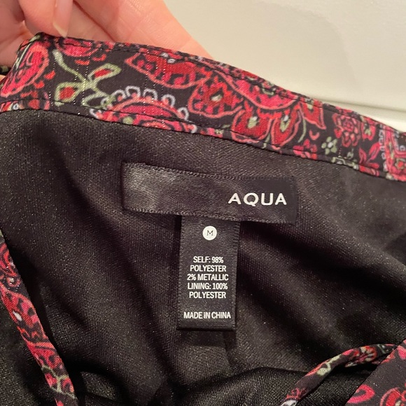 NWT M / XS Aqua red paisley drop shoulder halter neck ruffle sheath mini flounce - Picture 3 of 10